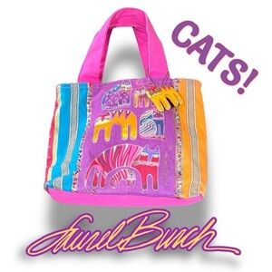 LAUREL BURCH Colorful Cats Tote Bag Medium 12 x 10 in Multicolor Art